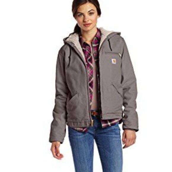 Carhartt Women's Sherpa Lined Sandstone Sierra Jacket in Taupe Gray - Picture 17 of 17